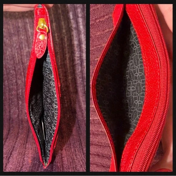 Lodis Red Leather Long Wallet slim Card & Zip Wallet with Gold tone accents - Picture 5 of 9